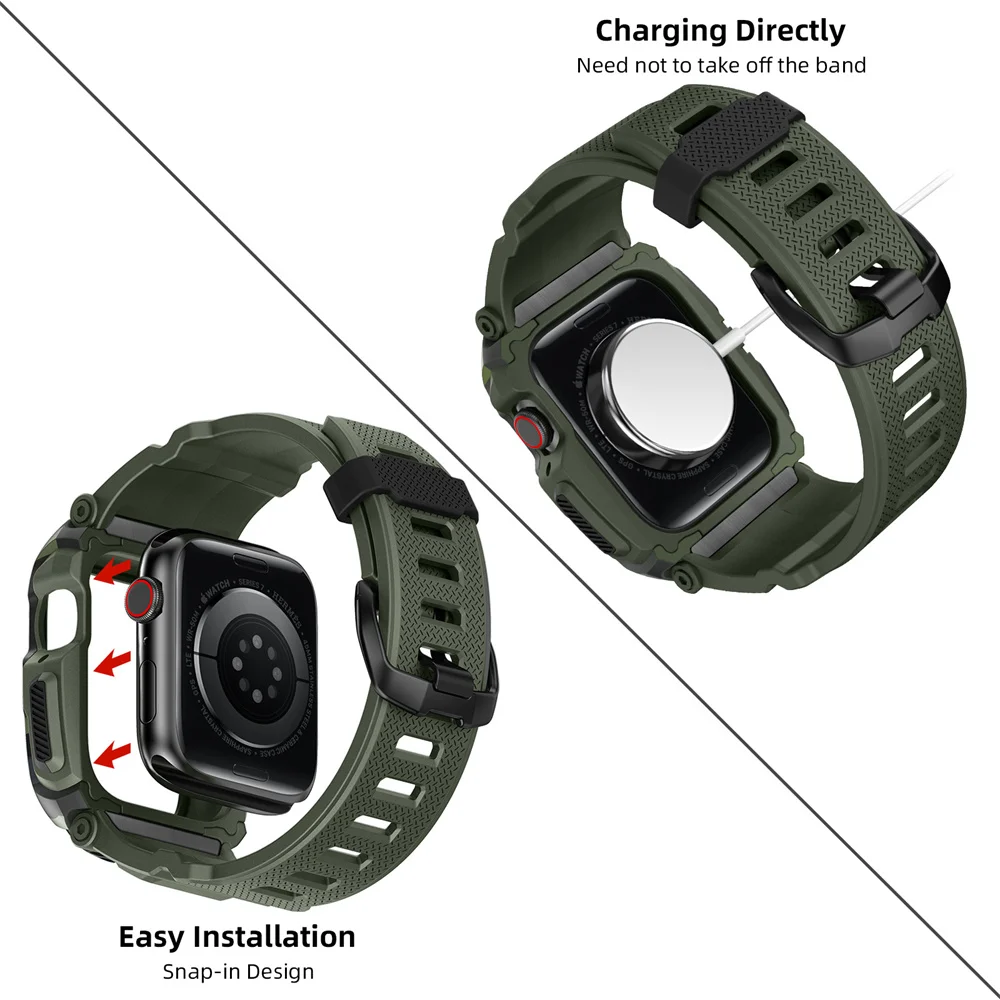 Silicone Sports Strap for Apple Watch 8 7 SE 6 5 4 3 Band iwatch 42 44 45MM Integrated Anti-drop Shock Wristband