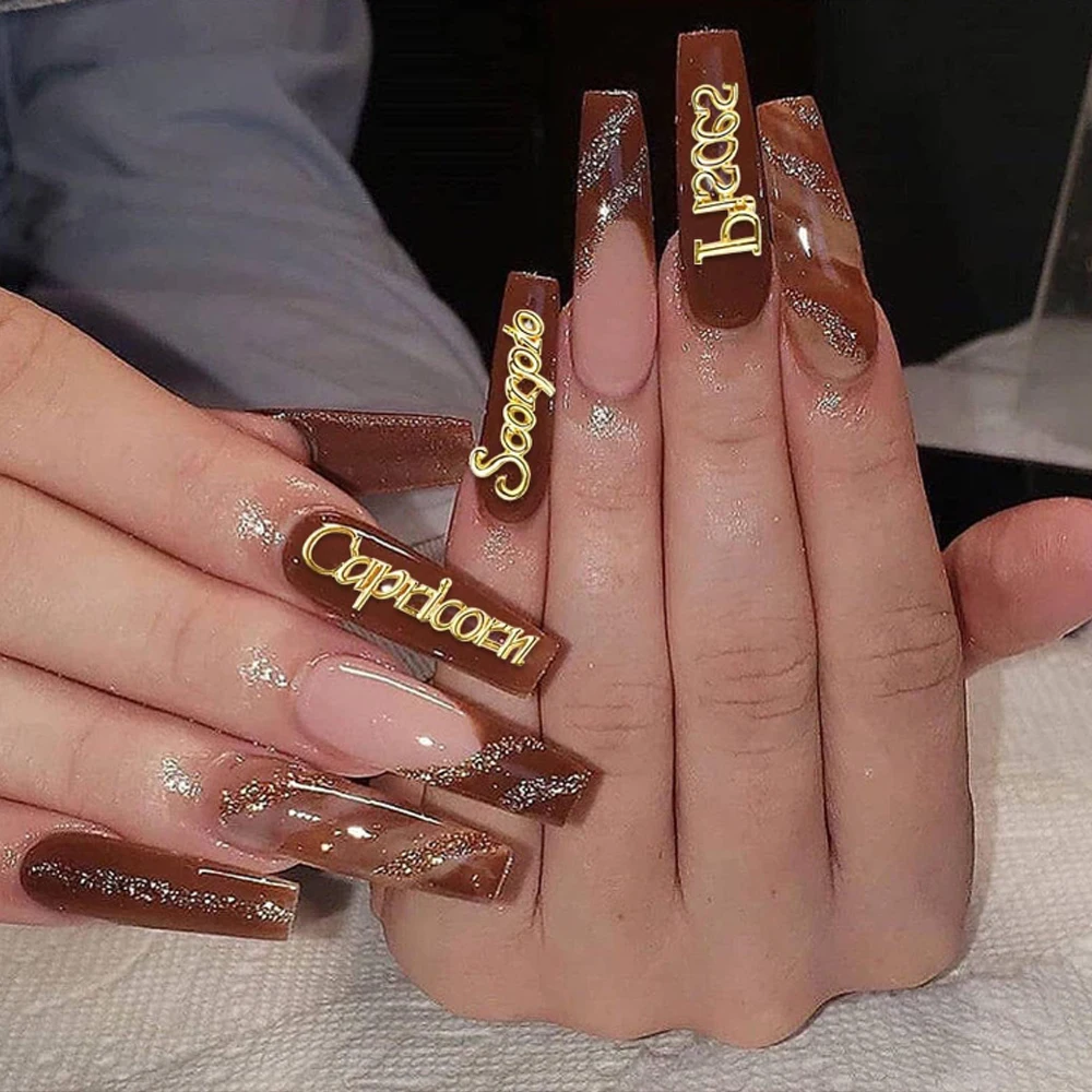 24 Pieces Gold Alloy Zodiac Nail Charms 12pcs Zodiac Signs Nail Studs 12pcs Constellation Words Nail Charms Twelve Constellation