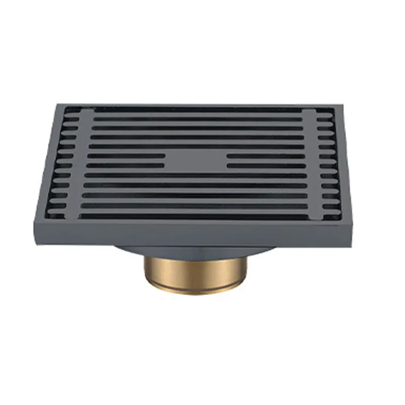 Black Brass 10 x 10 cm Shower Floor Drain Washroom Bathroom Invisible Drain Cover Square Waste Floor Drain