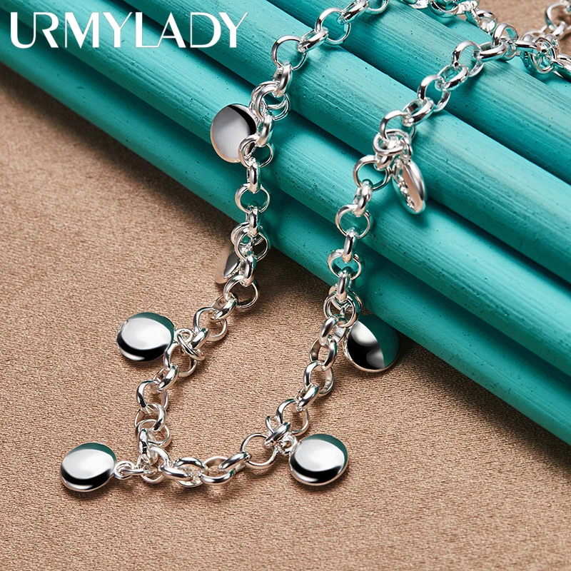 

URMYLADY Sterling Silver Round Flat Beads Charm 18 Inch Necklace For Women Wedding Party 925 Jewelry