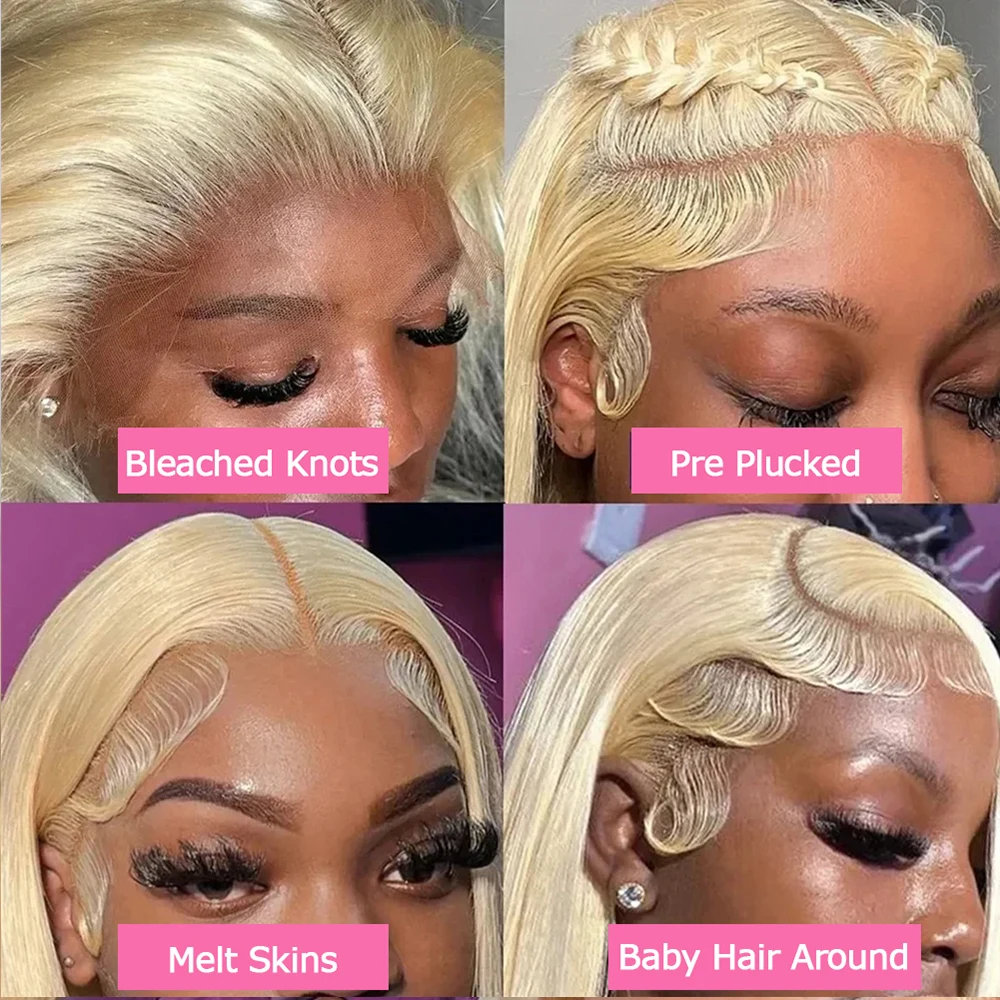 13x4 13x6 HD Transparent 613 Blonde Lace Frontal Human Hair Wigs 613 Color Wig Brazilian Bone Straight Lace Front Human Hair Wig image 4