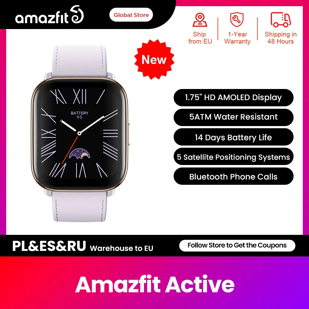 New Global  Amazfit Active 42mm Smartwatch Ultra-long 14-day Battery Life 120+ Sports Modes Smart Watch For Android IOS Phone