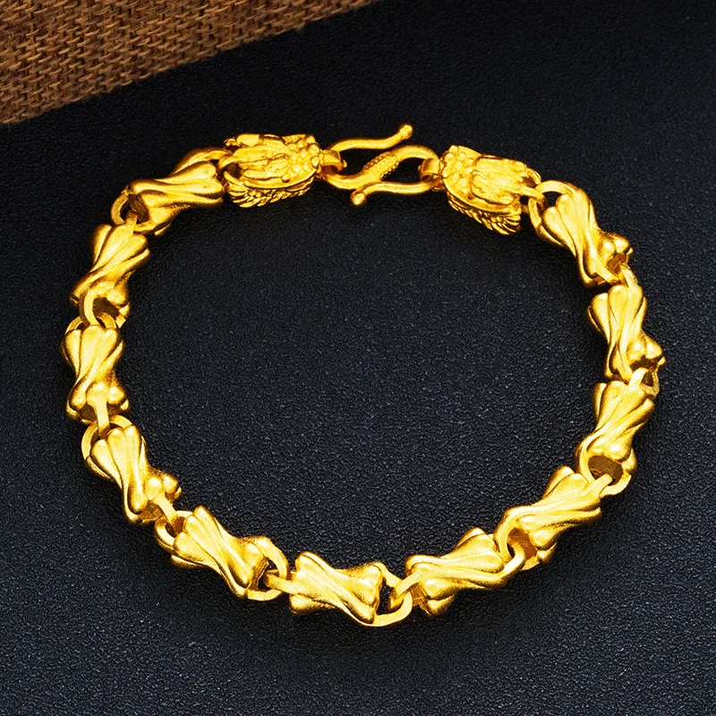 24K Pure Yellow Gold Color Solid Beads for Men's Bracelet Luxury Bracelets Brother Boyfriend Wedding Birthday Christmas Gifts