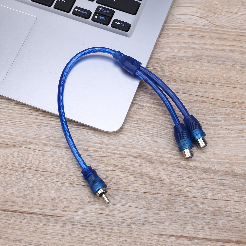Car Audio System Splitter Cable 2 RCA Female to 1 RCA Male Audio Power Amplifier Cable for Subwoofer Portable Speaker MP3 Player