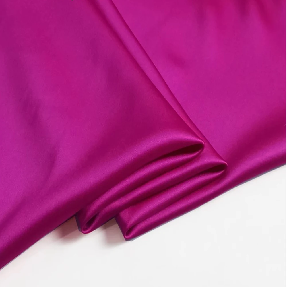 Natural Silk Stretch Satin140cm width 19momme Lycra Silk Fabric Shirt Evening Dress Sewing Material Rose Red