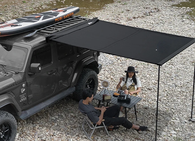 Car side tent, side canopy, outdoor camping portable black glue, UV and rain resistant sunshade