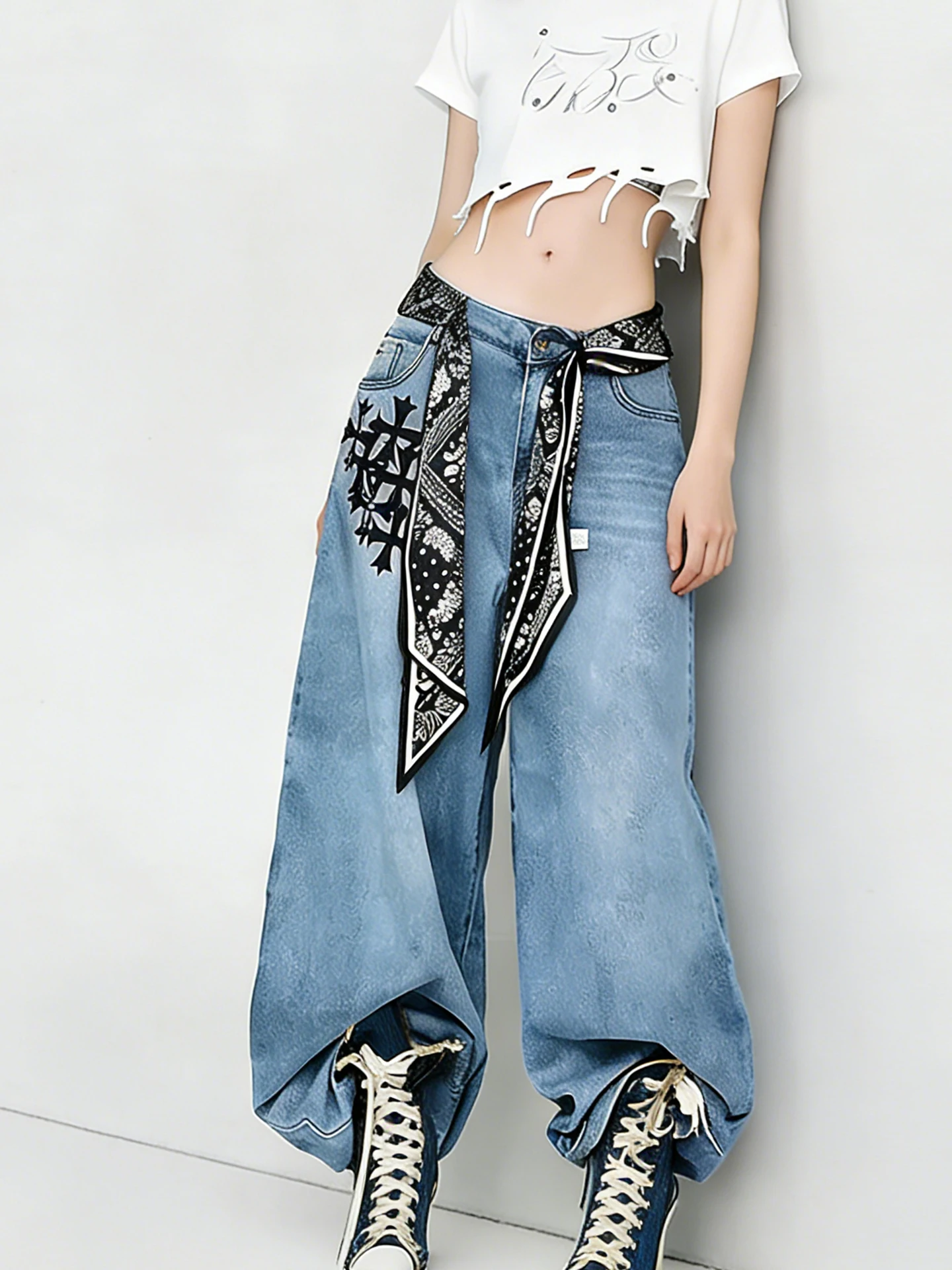 lenco-longo-preto-estampado-primavera-2026-feminino-faixa-de-cintura-com-decoracao-de-fita-de-seda-para-jeans-estilo-corean