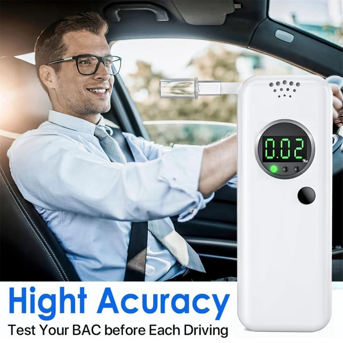 AB52 AD-6000NS Etilometro portatile con 6 bocchini ad alta precisione per uso personale prima di ciascuno Guida Bianco