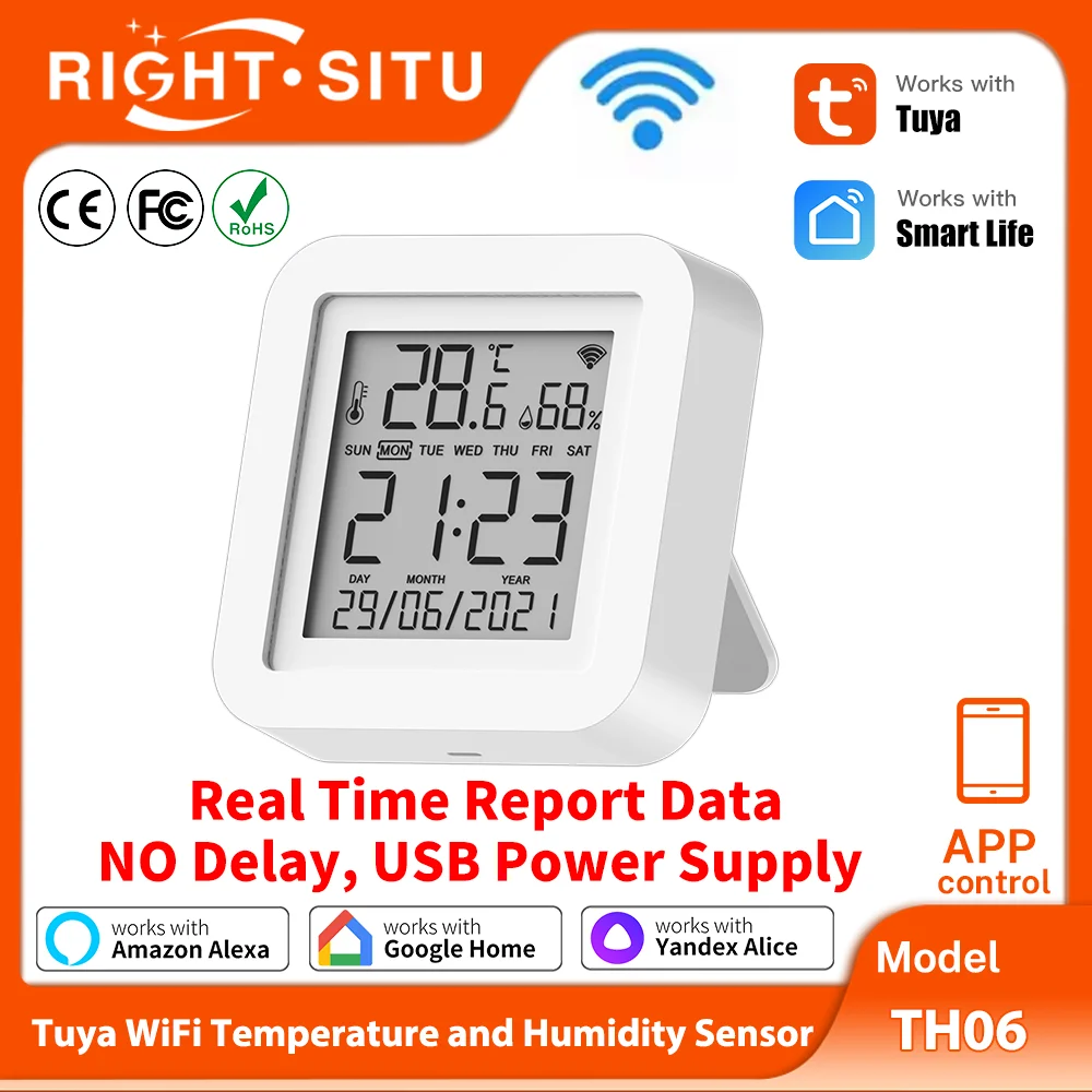 Tuya WIFI Temperature Humidity Sensor Real Time Report APP Remote Control Thermometer Hygrometer Support Yandex SmartLife Alexa