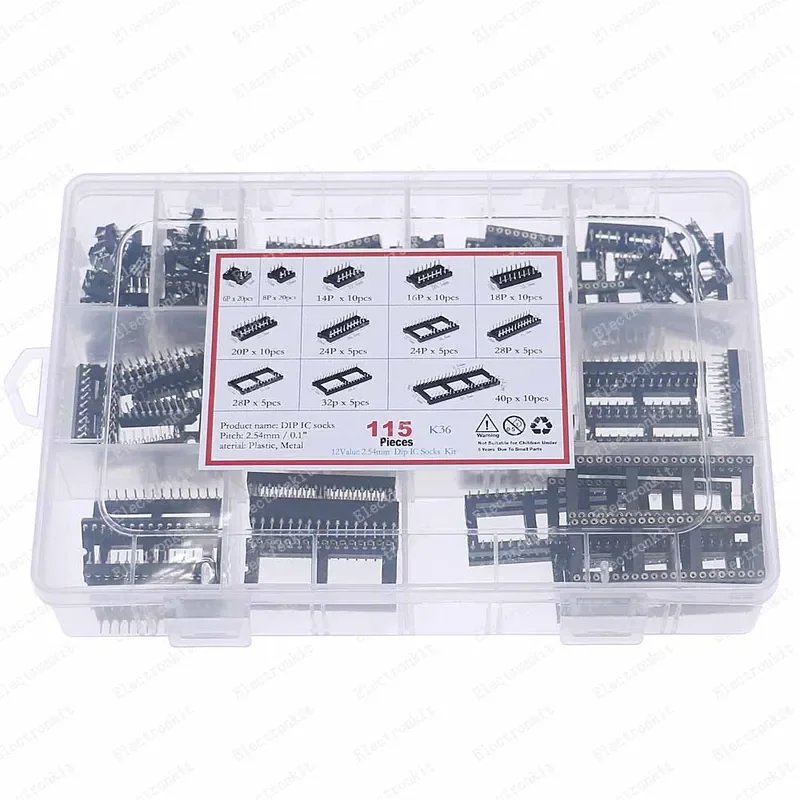 115 Stück 12 Werte Rundloch-Buchse, sortiertes Kit, Stecker DIP6, DIP8, DIP14, DIP16, DIP18, DIP20, DIP24, DIP28, DIP40, Pin-Buchsen-Set