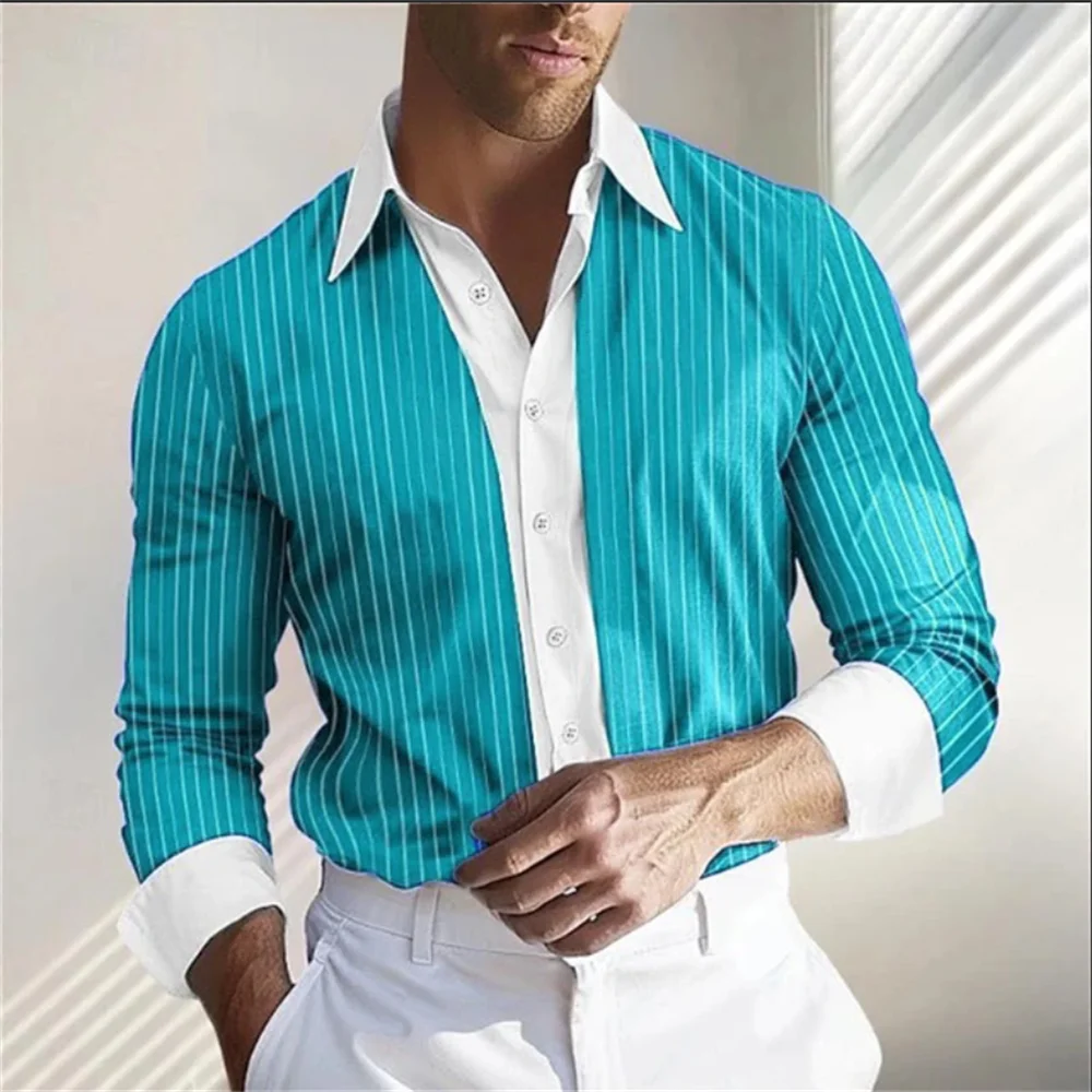 Striped Men\'s Shirt Spring Summer Long Sleeve Shirt Soft and Comfortable Men\'s Clothing Daily Wear Line Oversized Shirt