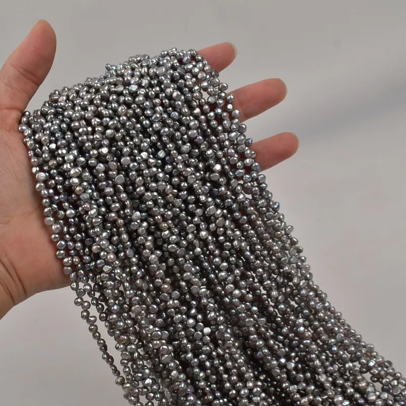 4mm Double-Polished Radiation-Treated Genuine Irregular Gray Pearl Natural Freshwater  Pearl Jewelry Accessories Loose Beads