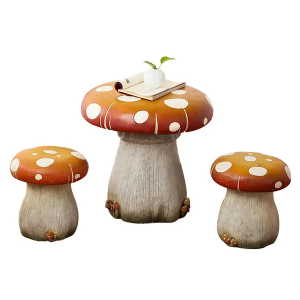 Resin Cute Mushroom Toadstool Table and Chairs Stools for Kids Funny Garden Decoration