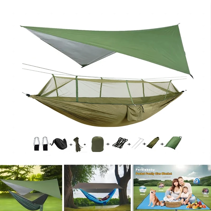 Portable Outdoor Tourist Hammock Tent Travel Garden Camping Hanging Mosquito Net Hammocks Swing And Rain Fly Tarp Awnings Canopy