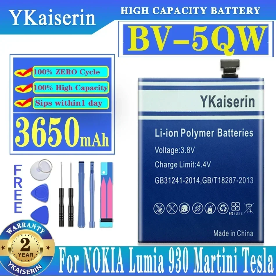 YKaiserin BV-5QW 3650mAh Replacement Battery For Nokia Lumia 930 929 RM927 Lumia930 BV5QW Li-Polymer Batteries + Tools