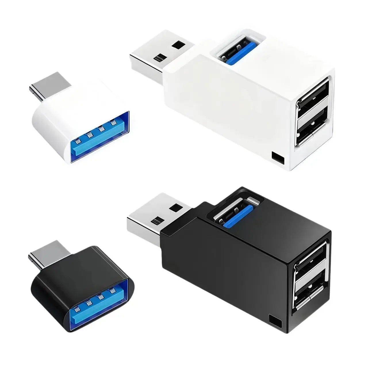 USB 3.0 Adapter Expander Mini 1 to 3 Ports High Speed with USB 2.0 to C Adapter for Laptop USB Flash Drive Card Reader