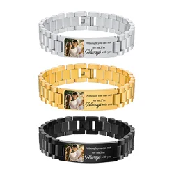 Personalized Photo Picture Bracelet, Free Customized Stainless Steel Wristband ID Bracelets For Men Engraved Bangle