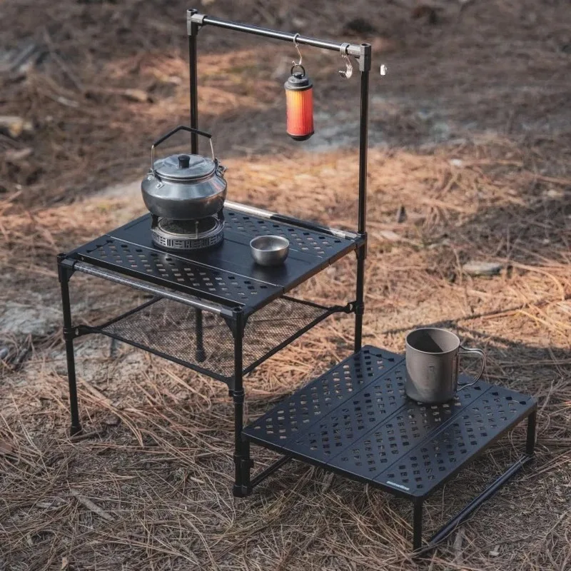 Folding table carbon fiber camping backpacker table, snow line Rubik's cube table high version + black table rack + low version