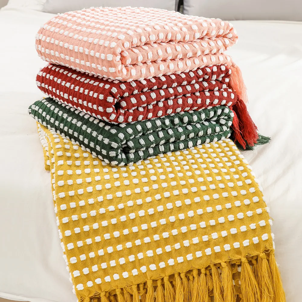 

Chenille Knitted Blanket Office Summer Thin Sofa Blankets Bean Air Conditioning Blankets Bed End Blanket Knitted Blankets