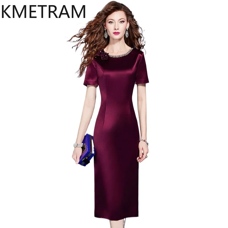

KMETRAM Elegant Beaded Neck Midi Dresses for Women Grape Purple Bodycon Party Dress New Summer Frocks Woman Clothes 2026 vestido