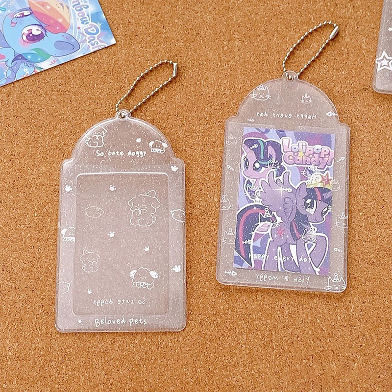 Прозрачный блестящий держатель для фотокарт, мини-рамка для фотографий, милый держатель для фотокарт, защитный рукав для дисплея ID-карты, канцелярские принадлежности