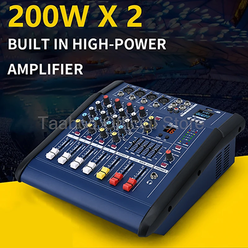 Professional Digital Console with 4 Channel Sound Audio Mixer with 48V Prower USB Bluetooth DJ Sound Amplifier Mixer for KTV Bar