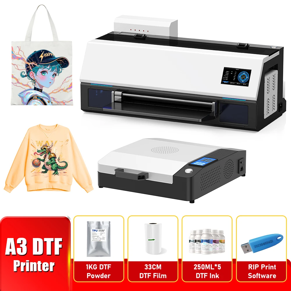 Drukarka A3 XP600 DTF Drukarka A3 DTF Impresora Transferowa z Piecem DTF do Drukowania na Jeansach Bluzy Odzieży Koszulkach