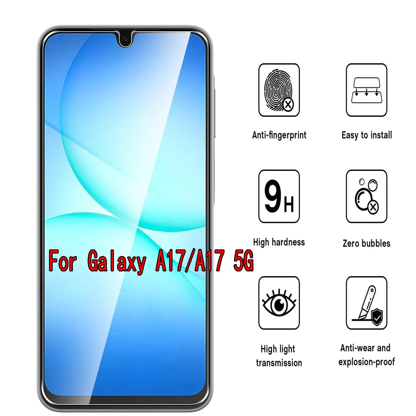 2/4 قطعة واقي شاشة لهاتف سامسونج جالاكسي A17 5G HD من الزجاج المقسى