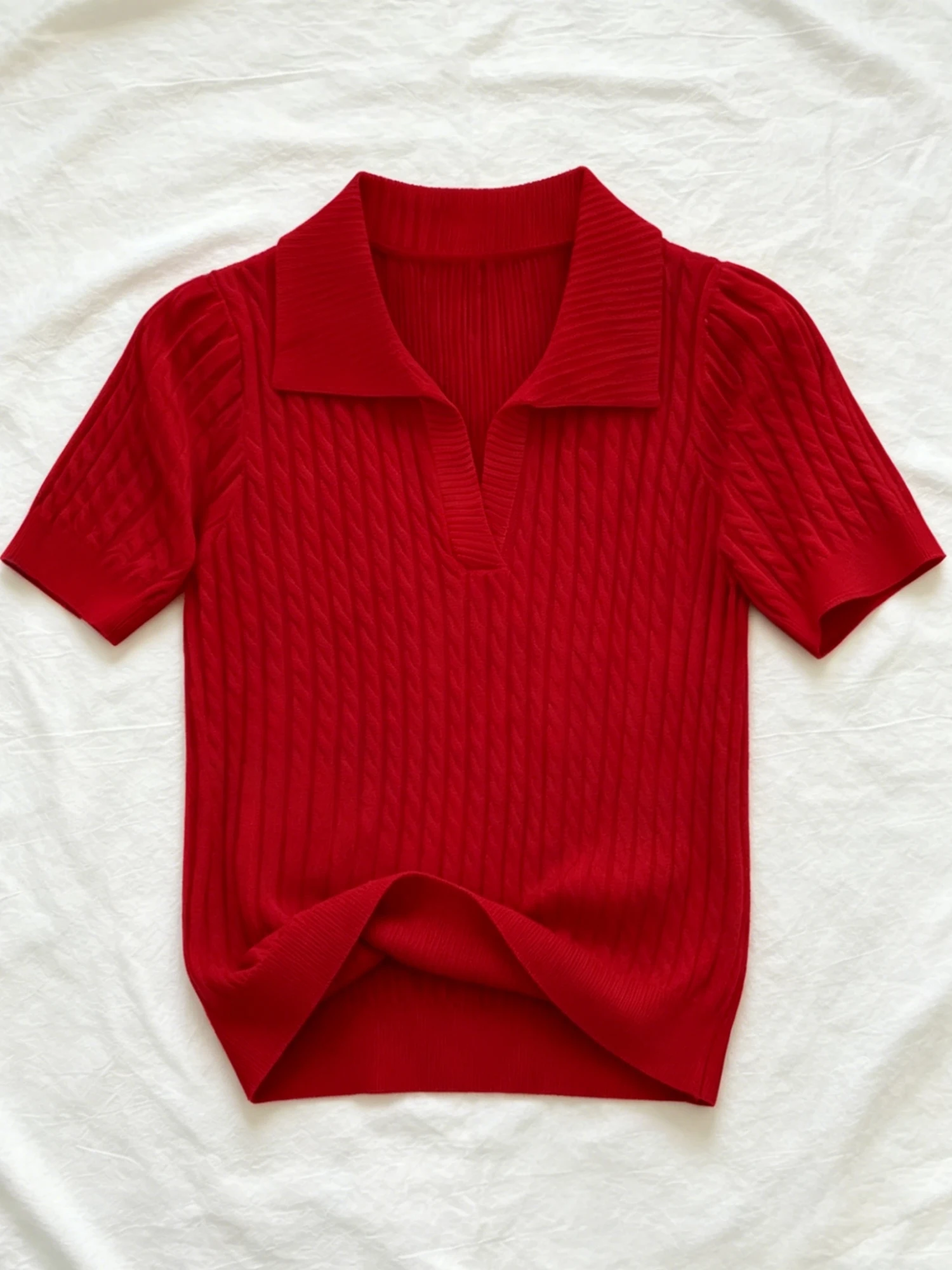 Women's solid color knitted short sleeved polo shirt, spring and summer styles, comfortable and casual women's clothing