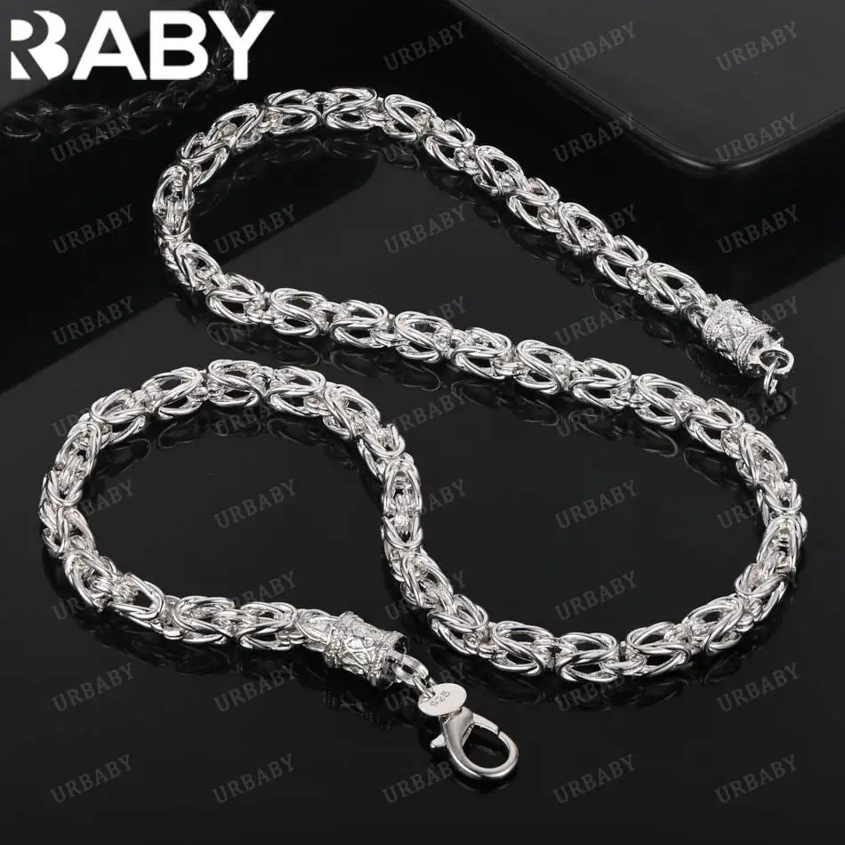 

URBABY 925 Sterling Silver 50cm Geometric Necklace For Women Man Charm Trend Birthday Gifts Fashion Party