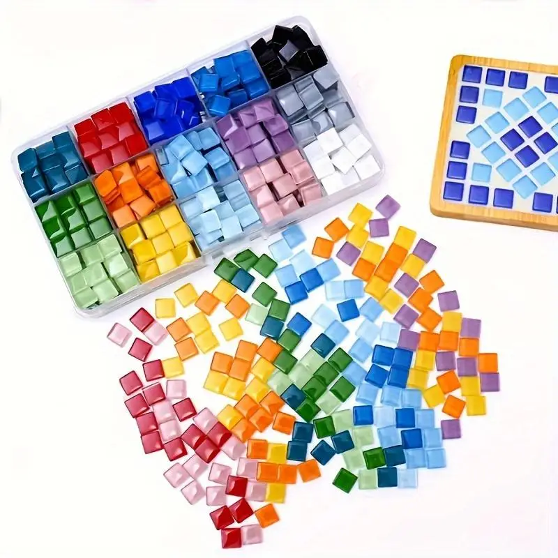300pcs Square Craft Tile Decorative Props DIY Colored Crystal Glass Mosaics Interactive Handicrafts Christmas New Year Gift