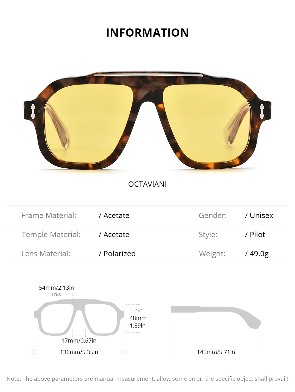 HEPIDEM Polarisierte Sonnenbrille aus Acetat, Herren, japanische Handarbeit, Marken-Designer, übergroß, dick, quadratische Sonnenbrille, Damen OC – Detail 4