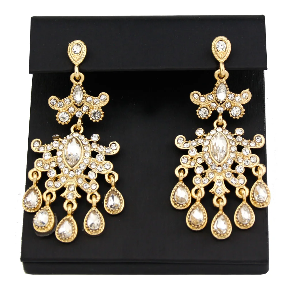 Gold Color Arabic Crystal Women Earring Morocco Bride Jewelry Turkish Fower Wedding Bijoux Indian Algeria Big Earring