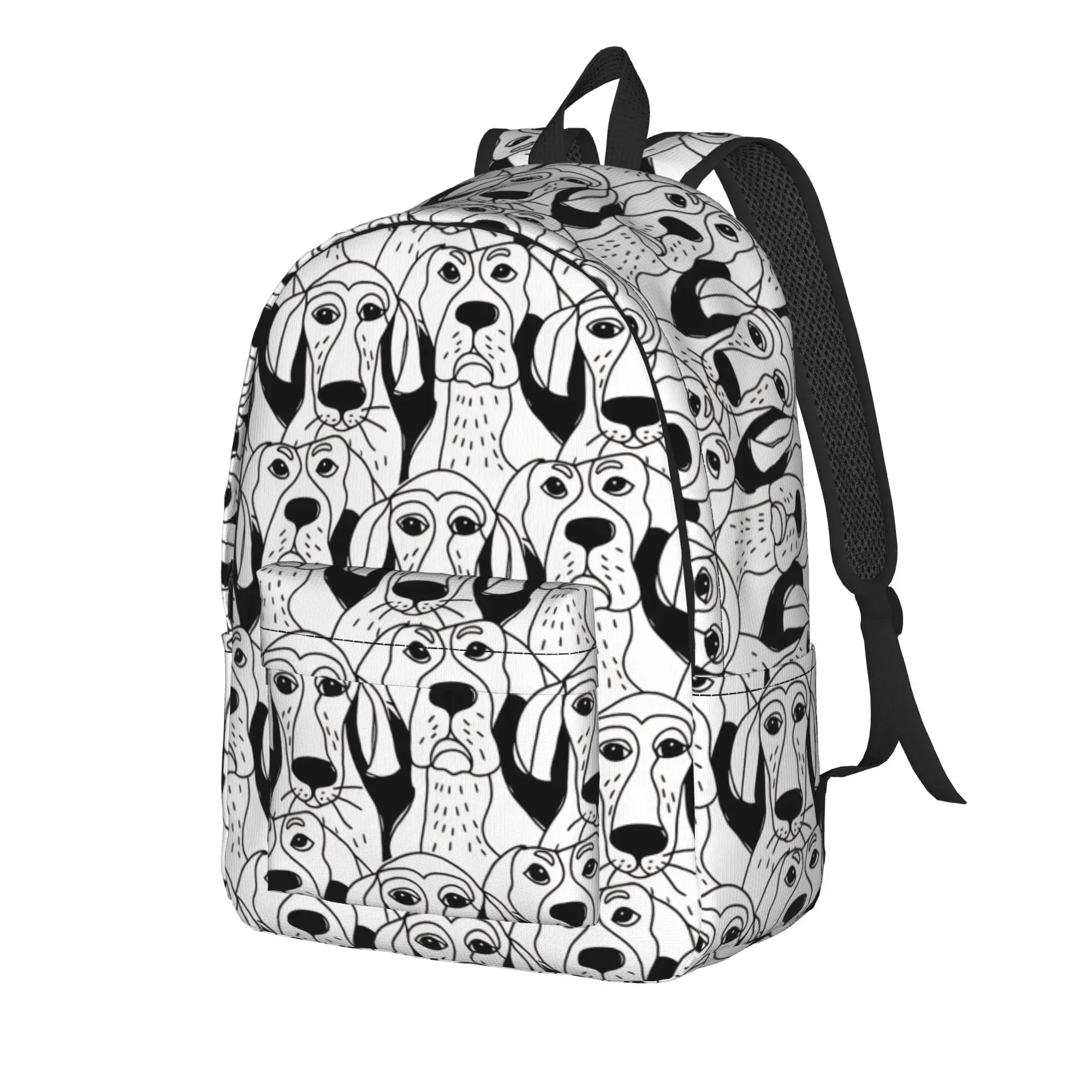 Dogs characters emotions black and white seamless pattern Backpack  College Backpacks Student Designer Soft High School Bags