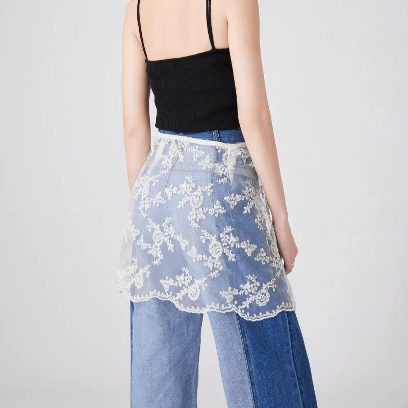 レース刺繍ミディスカート レイヤードフェイクスカート レディース スウェットシャツとベーススカートと組み合わせた婦人服スカート