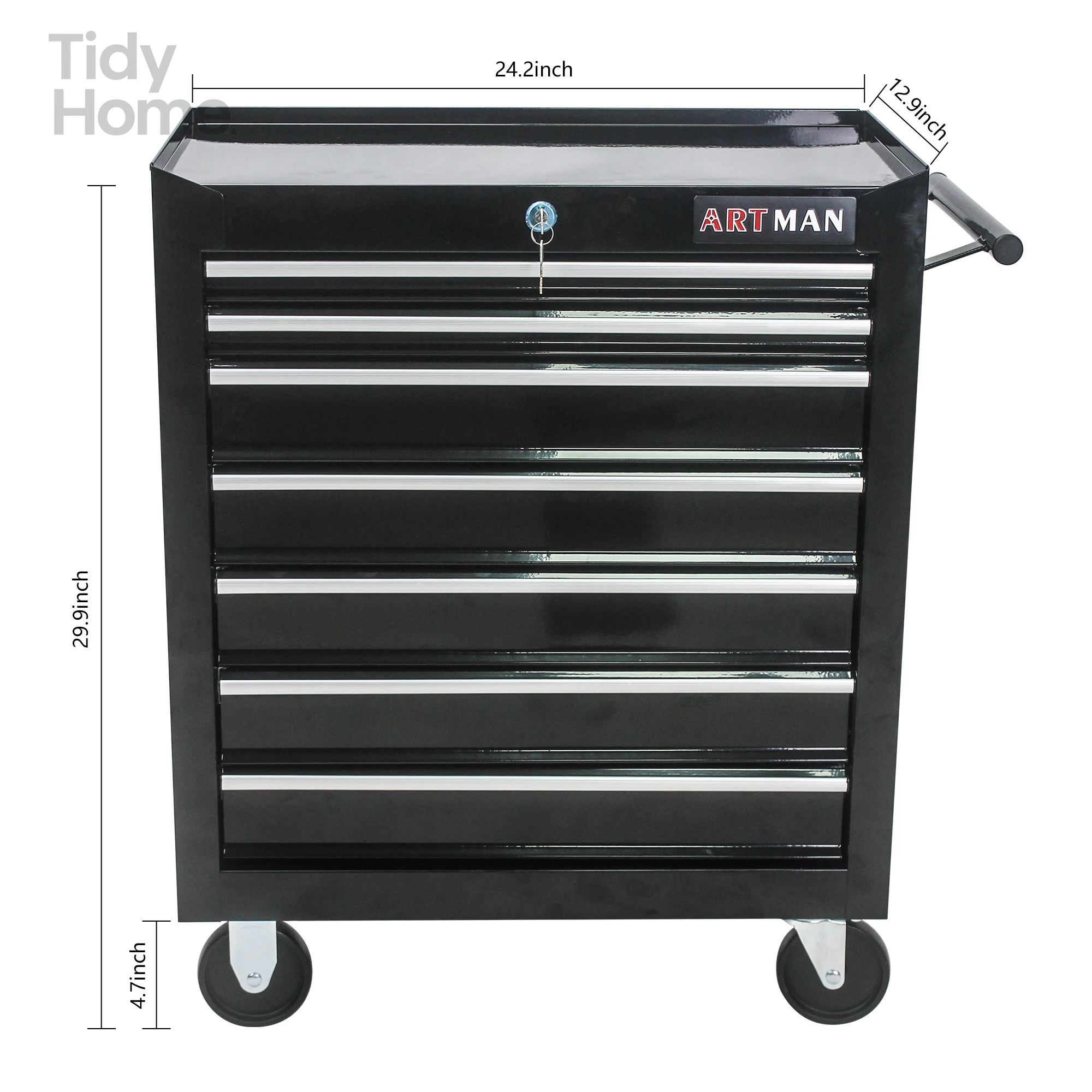 7 DRAWERS MULTIFUNCTIONAL TOOL CART WITH WHEELS-BLACK  toolbox with wheels tool organizer box rolling tool-box garage storage