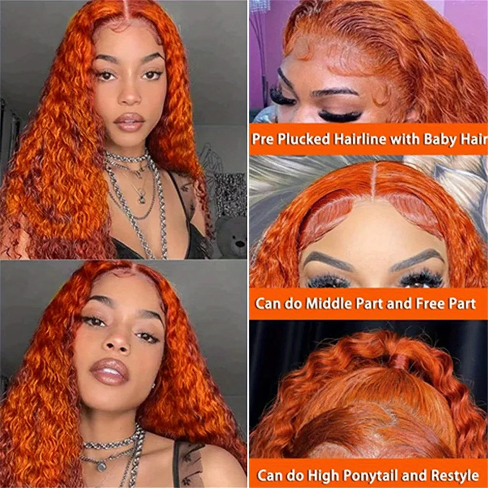 200 Density 350 Ginger Orange 30 inch Lace Front Wig 100% Human Hair Wigs 13x4  Lace Frontal Curly Wig For Woman On Sale