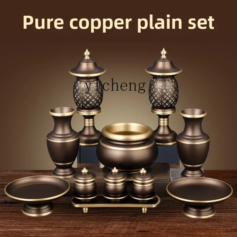 

zz pure copper incense burner household indoor Buddha cup water supply cup holy water cup fruit plate vase Buddha utensil