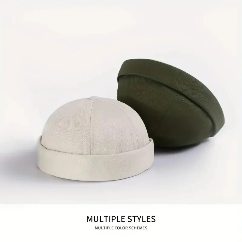 Fashion Brimless Caps Vintage Dome Hat Fashion Beanies Cotton Adjustable Unisex Men Women Hip Hop Hats Versatile Melon Skin Cap