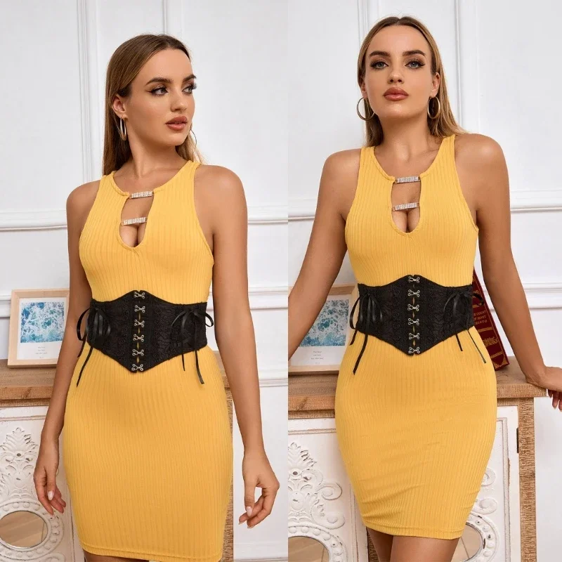 Elegante corsetto in vita femminile per ragazze calde ampia trama in pizzo cintura in vita moda donna corsetti elastici in vita dimagrante