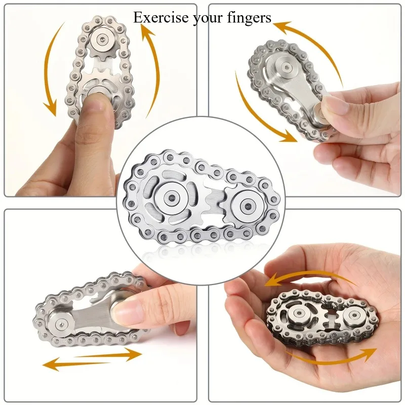 Spinning Top Stress Reliever Spinner Anxiety Relief Metal Bicycle Chain EDC Fidget Toy Stress Reducer Gift for Adults Children
