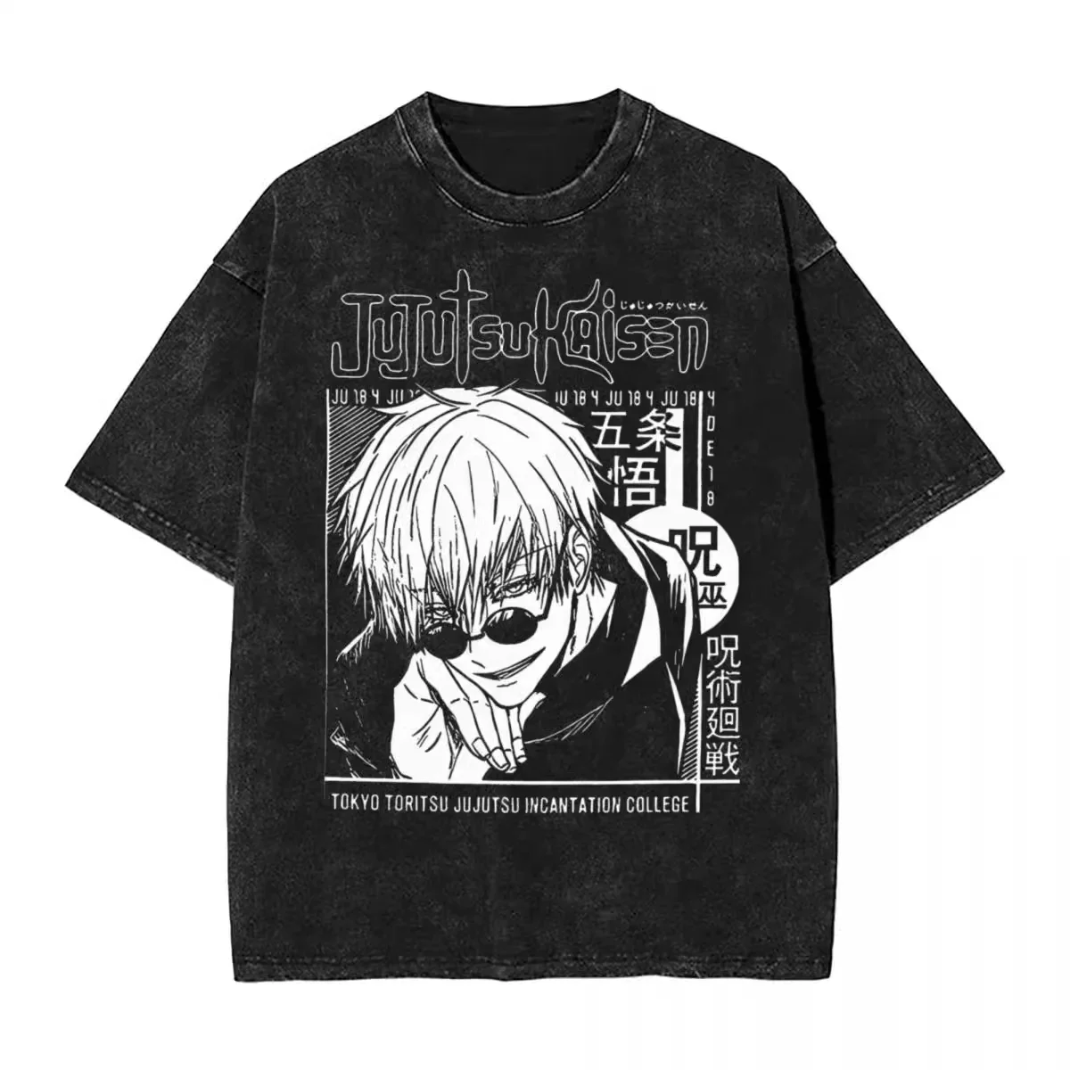 Jujutsu Kaisen Gojo Geto Yuji Trio Poster Printed T-shirt Men's and Women's Washed T-shirt High Quality Vintage Cotton T-shirt