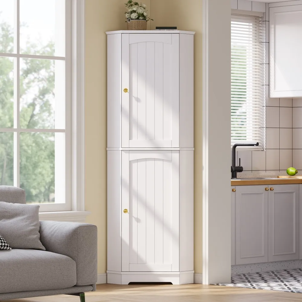 Mobiletto angolare a 2 ante 42x42x166 cm, credenza alta con ripiani regolabili, mobiletto angolare multiuso per esposizione, organizer per cucina, sala da pranzo, soggiorno, mobili per la casa, unità