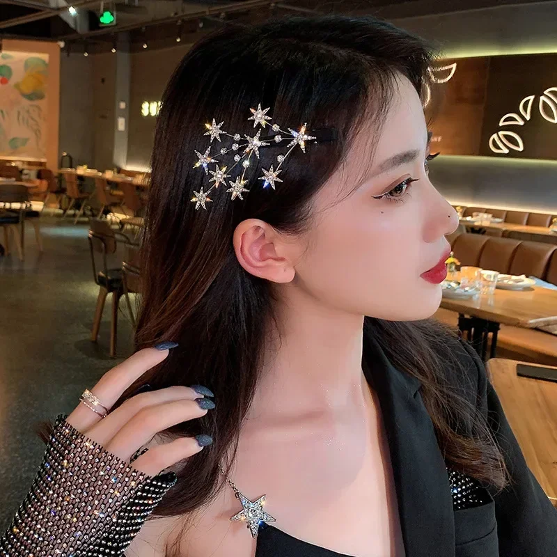 Fashion Women Hair Clip Bling Rhinestone Stars Branchs Headwear Girls Big Hairpins Bangs Clip