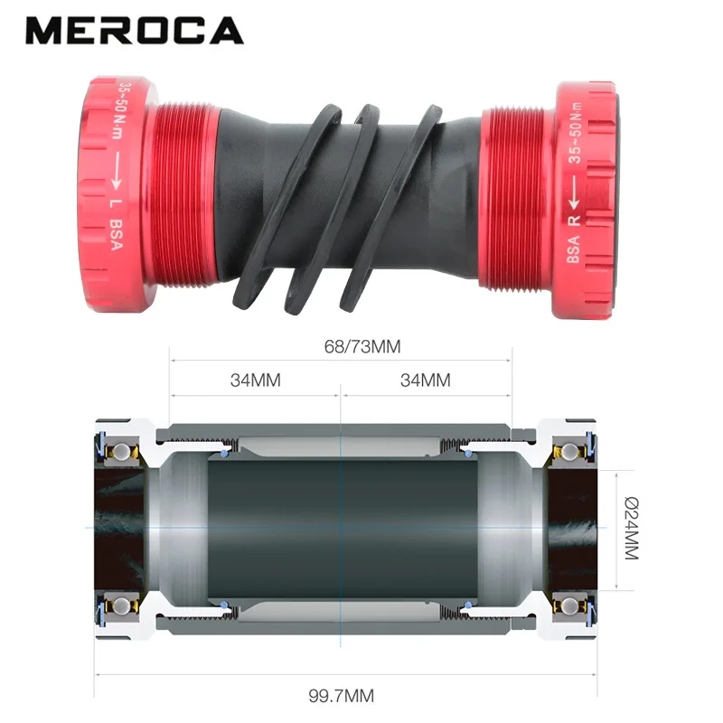 MEROCA Central movement Bicycle bottom bracket 68mm for shimano Mountain bike accessories mtb crank Integrated Crankset