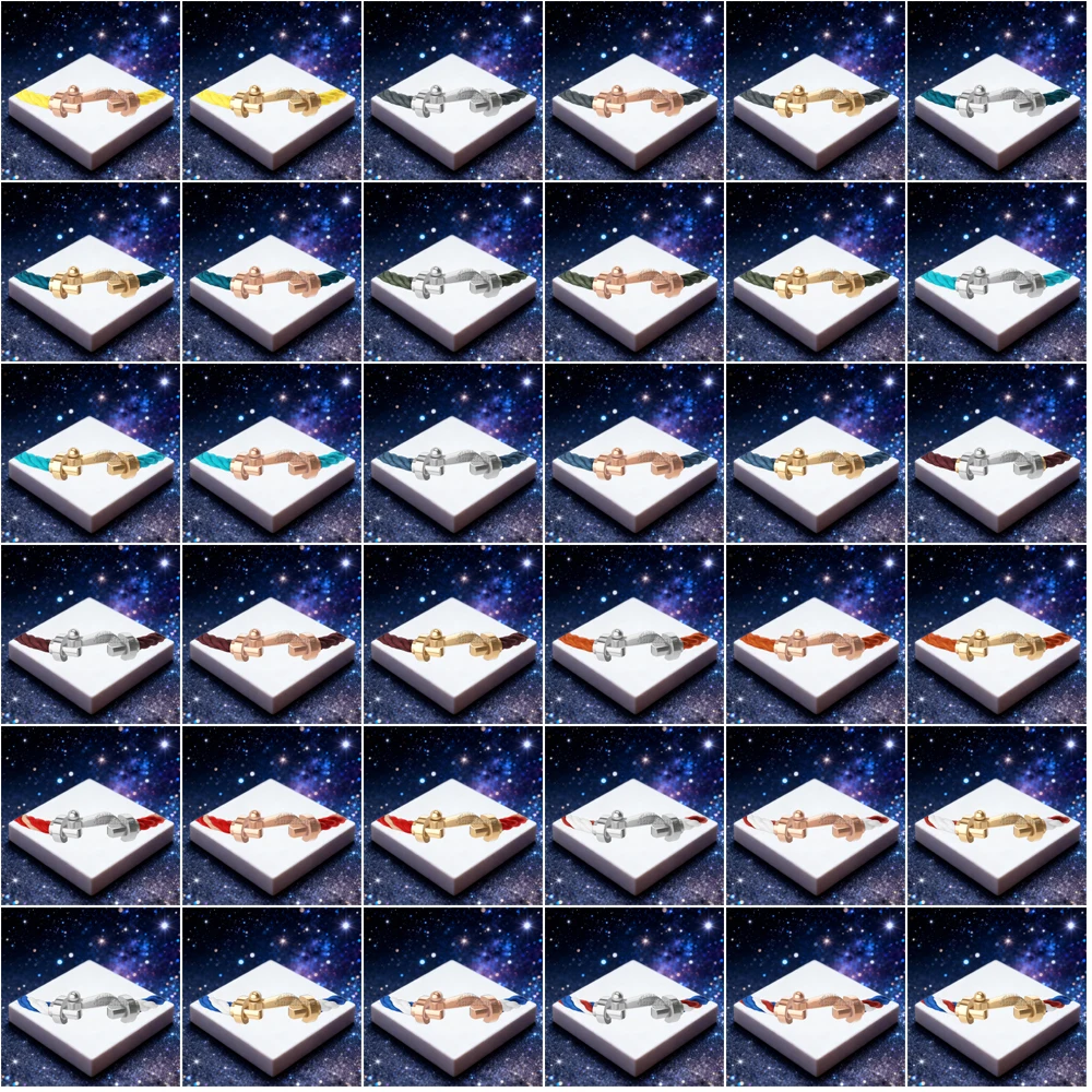 

KUXM New 925 Silver Smooth Large Size U-shaped Blue Green Nylon Bracelet female Suitable Party Gifts Luxurious Couple Jewelry