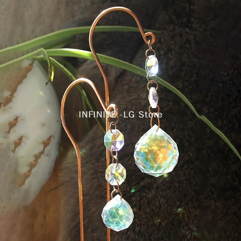 1Pcs Garden Lawn Decoration Sun Catcher Crystal Ball Flower POTS Pile Plant Stumps Potted Plants Indoor Outdoor Hanging Decor