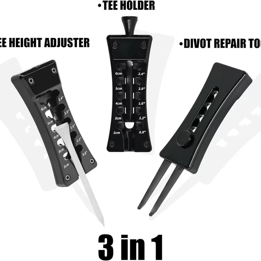 أداة ضبط ارتفاع تي شيرت الجولف مع ميزات حامل تي شيرت أداة إصلاح جولف ديفوت، يجمع جميع استخدامات 3 في 1، مثالية للحمل في الجيب