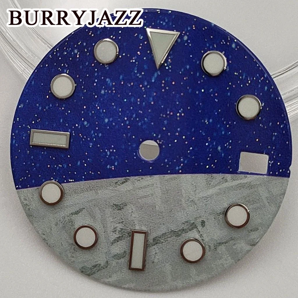 قرص ساعة من Burryjazz مضيء ، بدون شعار ، حافظة للساعة 3: 00 تاج ، قرص أزرق ، أخضر ، NH35 ،