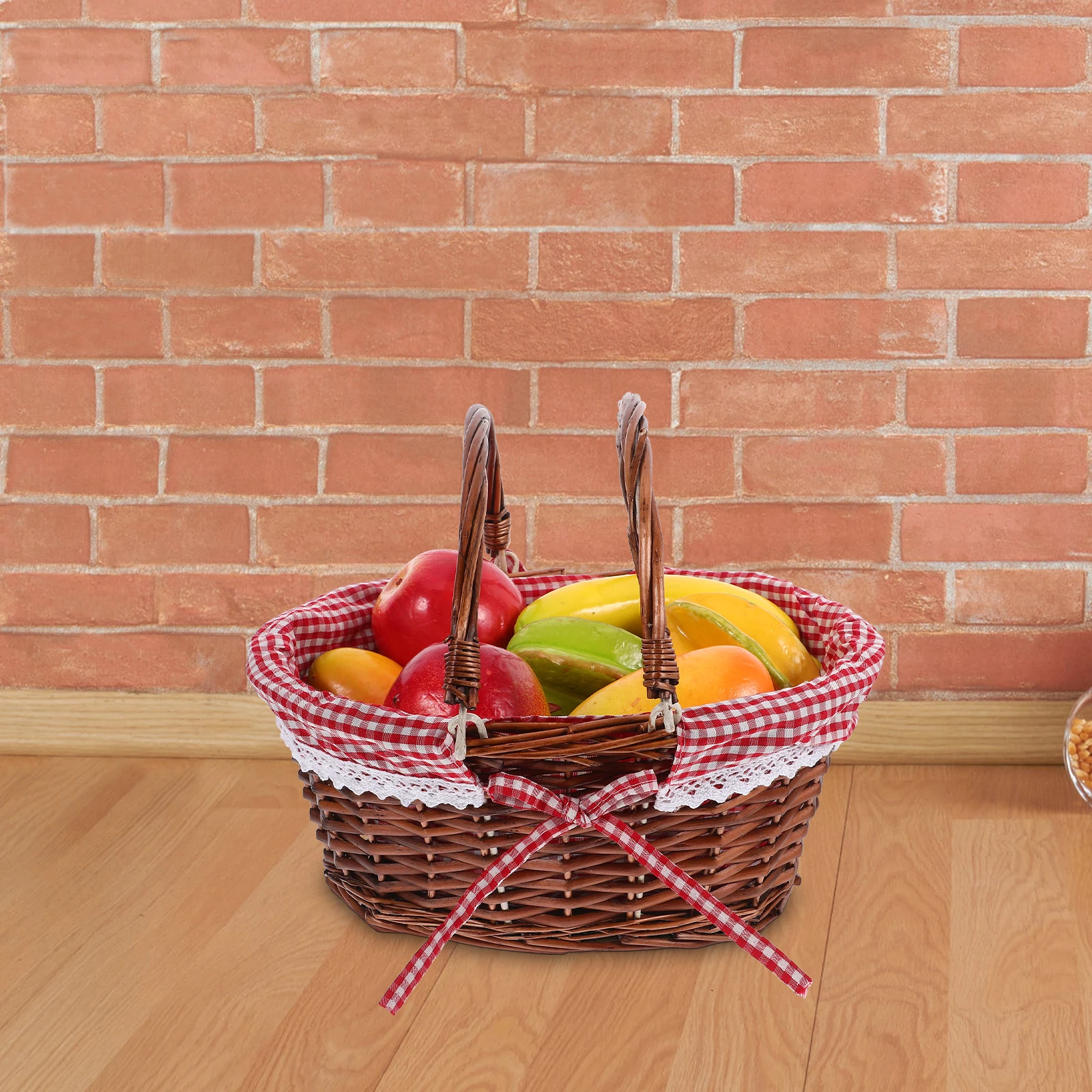 

Picnic Basket Rattan Fruit Shape Outdoor Snack Market Vintage Wooden Shopping Large Capacity Foldable Wicker Storage Home